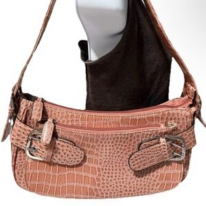 Crocodile Embossed Tan Shoulder Bag